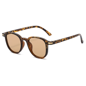 Vintage oval tortoise shell sunglasses with gold metal accents and brown lenses