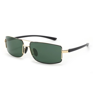 Lunettes de soleil Al-Mg avec verres rectangulaires vert foncé et monture dorée