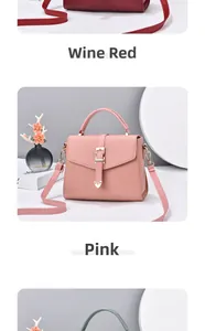 Détails de sacs à main en cuir bordeaux et rose avec boucles métalliques dorées