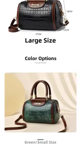 Detailed size comparison of contrast color crocodile pattern PU leather handbags