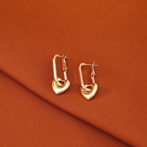 Heart Drop Earrings Zinc Alloy Geometric Rectangular Hoop Polished Gold Color Fashion Dangle Jewelry For Women