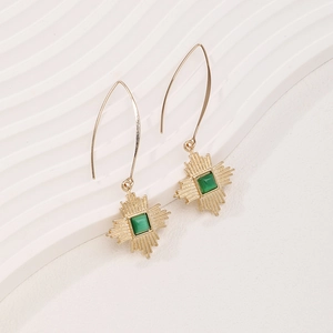 Boucles Oreilles Pendantes Vintage Géométriques Soleil Alliage Carré Vert Faux Malachite Rétro Crochet Français Femmes