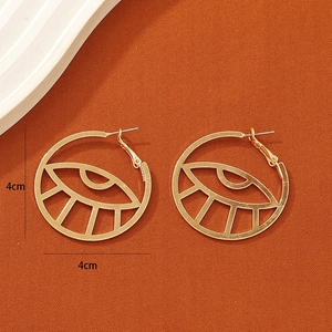 Goldene hohle Creolen mit bösem Auge für Damen, 4 cm Durchmesser, Bohème-Stil