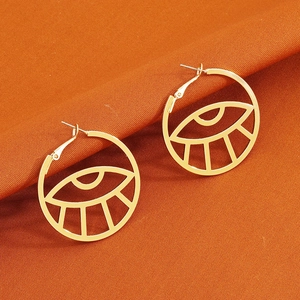 Evil Eye Hoop Ohrringe Hohl Geometrisch Vergoldete Legierung Mit Stahlstift Mode Statement Schmuck Für Frauen