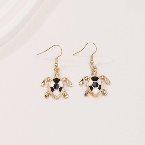 Elegant gold turtle drop earrings with black and white enamel shell design for women