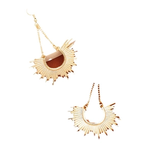 Bohemian gold sunburst fan earrings with delicate chains and unique hollow U-shape design