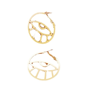 Goldene Creolen mit hohlem Teufelsaugen-Design in vertikaler minimalistischer Ansicht