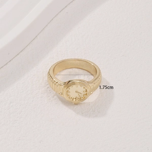 Golden watch dial style alloy ring with textured band and 1.75cm inner diameter size