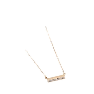 Minimalist gold necklace featuring a bar pendant with micro-inlaid cubic zirconia stones