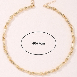 Fashionable golden bamboo link chain necklace for women with 40+7cm adjustable lobster clasp