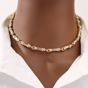 Alloy Bamboo Link Chain Necklace Choker For Women Minimalist Industrial Geometric Plated Metal Adjustable Neck Jewelry