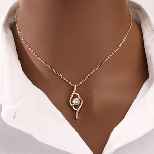 Pendant Necklace Gold Color Alloy Rhinestone Streamlined Twist Swirl Minimalist Fashion Jewelry For Women