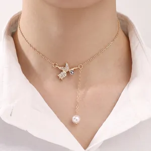 Collier Élégant Avec Pendentif Rose Fleur Oiseau Ange Et Künstliche Perle En Alliage De Zinc Bijoux De Mode Pour Femmes