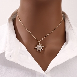 Collana Con Ciondolo A Stella A Otto Punte Lega Strass Gioielli Lucenti Elegante Moda Per Donna