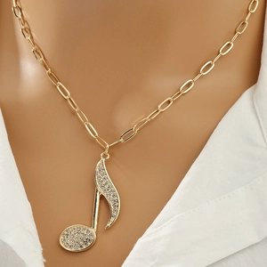 Collana Con Pendente Nota Musicale Oro Lega Di Zinco Strass Catena A Graffetta Tema Musicale Gioielli Moda Donna