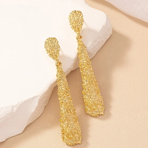 Irregular Texture Long Drop Earrings Alloy Hammered Lava Style Gold Color Fashion Minimalist Jewelry For Women