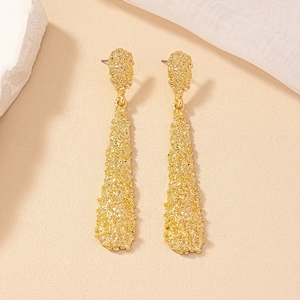 Golden irregular texture long drop earrings with lava-style hammered alloy finish for women