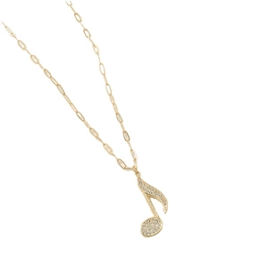 Elegante collana con ciondolo nota musicale dorata con strass e catena a graffetta