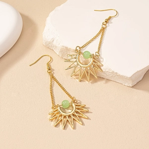 Bohemian Sunburst Dangle Earrings Alloy Radiant Sunbeam Long Chain Vintage Retro Jewelry For Women