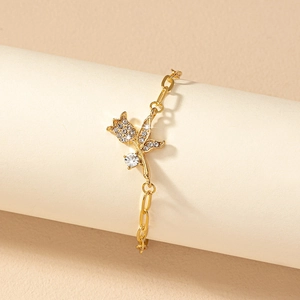 Elegant Alloy Rhinestone Rose Flower Bracelet Light Luxury Fashion Jewelry Dainty Adjustable For Women
