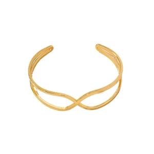 Minimalist gold-plated geometric crossed open bracelet with a brushed matte finish