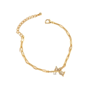 Elegant gold chain bracelet with sparkling rhinestone bird pendant and lobster clasp