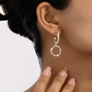 French vintage style gold double circle hoop earrings with sparkling micro-pave crystals