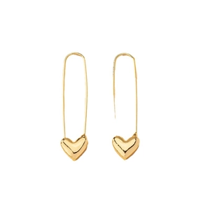 Chic gold paperclip drop earrings featuring a 3D heart charm and polished mirror finish