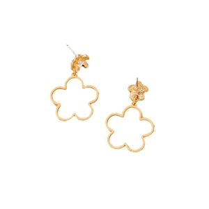 Elegant gold hollow flower drop earrings with sparkling cubic zirconia studs for women