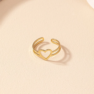Minimalist double layer gold open ring featuring a hollow heart design for women