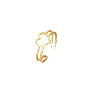 Minimalist double layer gold heart ring with open adjustable band for women