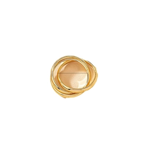 Golden minimalist interlocking triple-band ring showing inner diameter measurement