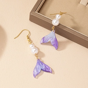Boucles D'oreilles Pendantes Künstliche Perle Queue De Sirène Alliage Résine Dégradé Violet Bijoux Élégants Pour Femmes