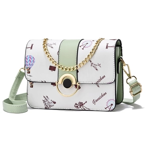 Borsa a tracolla bianca con stampe cartoon e raffinata tracolla a catena oro