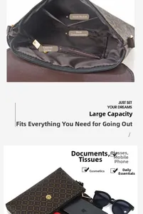 Vue détaillée de l'intérieur d'un sac à main marron foncé avec plusieurs compartiments