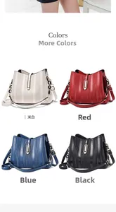 Rasteransicht mit vier Beuteltaschen in Creme, Rot, Blau und Schwarz aus Strukturleder