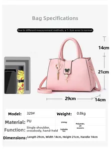 Pink PU leather tote bag size chart with phone and umbrella as scale references