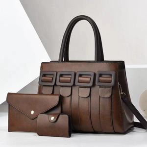 Brown litchi pattern 3-piece set featuring tote, envelope clutch and mini purse