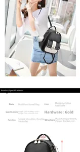 Detailed view of colorblock backpack dimensions 22x11x27cm with quilted flap and gold hardware