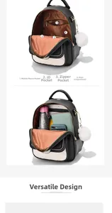 Vertical detail of backpack interior showing pockets for phone, wallet and large capacity