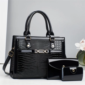 Bolso De Mano Para Mujer Y Bolso De Mano Y Portatarjetas De Cuero PU Brillante Patrón Cocodrilo Elegante