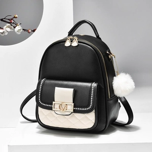 Zaino Di Moda In Pelle PU Trapuntato A Rombi Colore A Contrasto Con Ciondolo Pompon Di Tendenza Casual Per Donne Ragazze