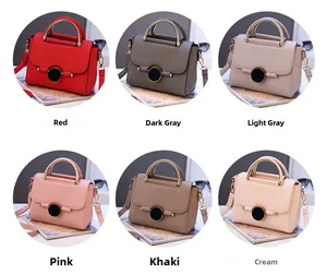 Collage of chic women's crossbody bags in six colors with metallic ring handles