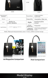 Comparaison de taille et spécifications pour ce grand sac à bandoulière en cuir PU noir