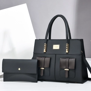 Women Vintage PU Leather Handbag With Small Matching Envelope Clutch Large Capacity Contrast Color Shoulder Tote Bag For Daily Use