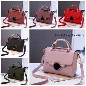 Minimalist square crossbody bag with round metal lock in five colors, size 22x12x16cm