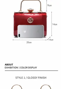 Detailed size specifications for red stone pattern handbag with metallic handles