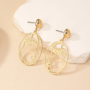 Boucles D'oreilles Visage Abstrait Creux Alliage Couleur Or Géométrique Art Bijoux Pour Femmes