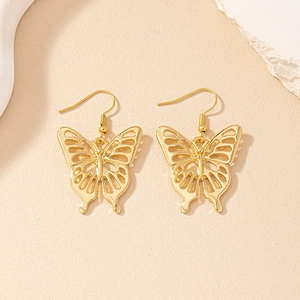 Elegant gold hollow butterfly drop earrings with minimalist geometric design for women