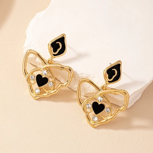 Boucles D'oreilles Pendantes Cœur Vintage Alliage Émail Strass Blanc Bijoux Pour Femmes